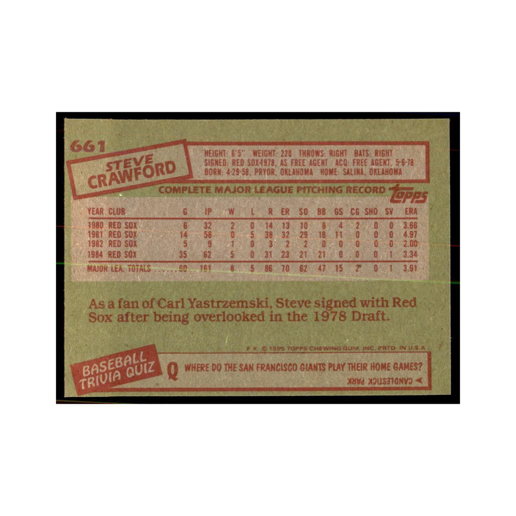 1985 Topps Steve Crawford Baseball Cards #661