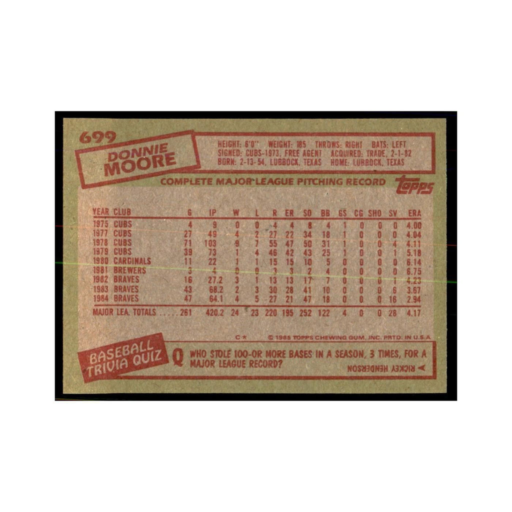 1985 Topps Donnie Moore Baseball Cards #699