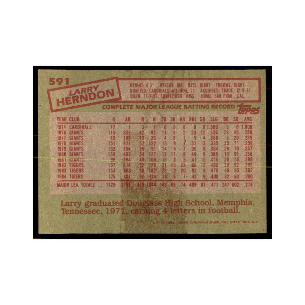 1985 Topps Larry Herndon Baseball Cards #591