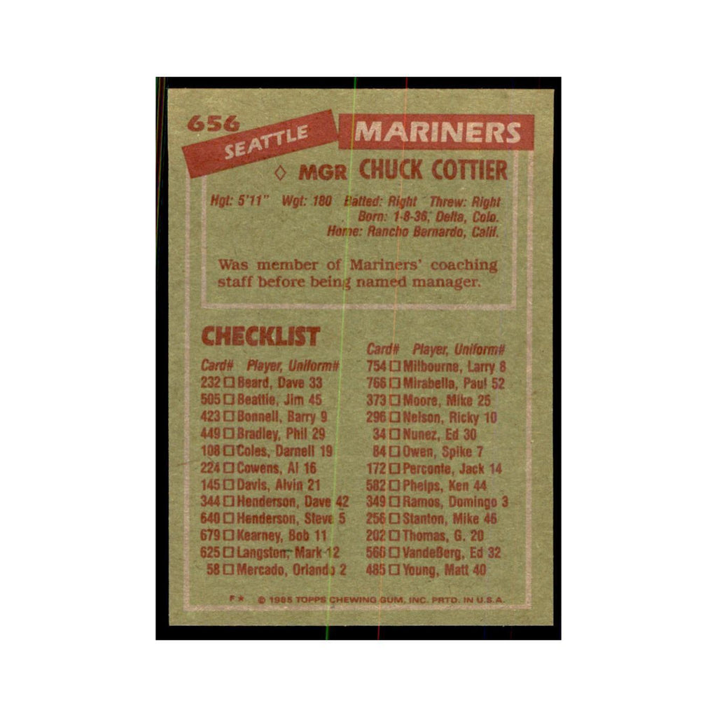 1985 Topps Chuck Cottier Baseball Cards #656