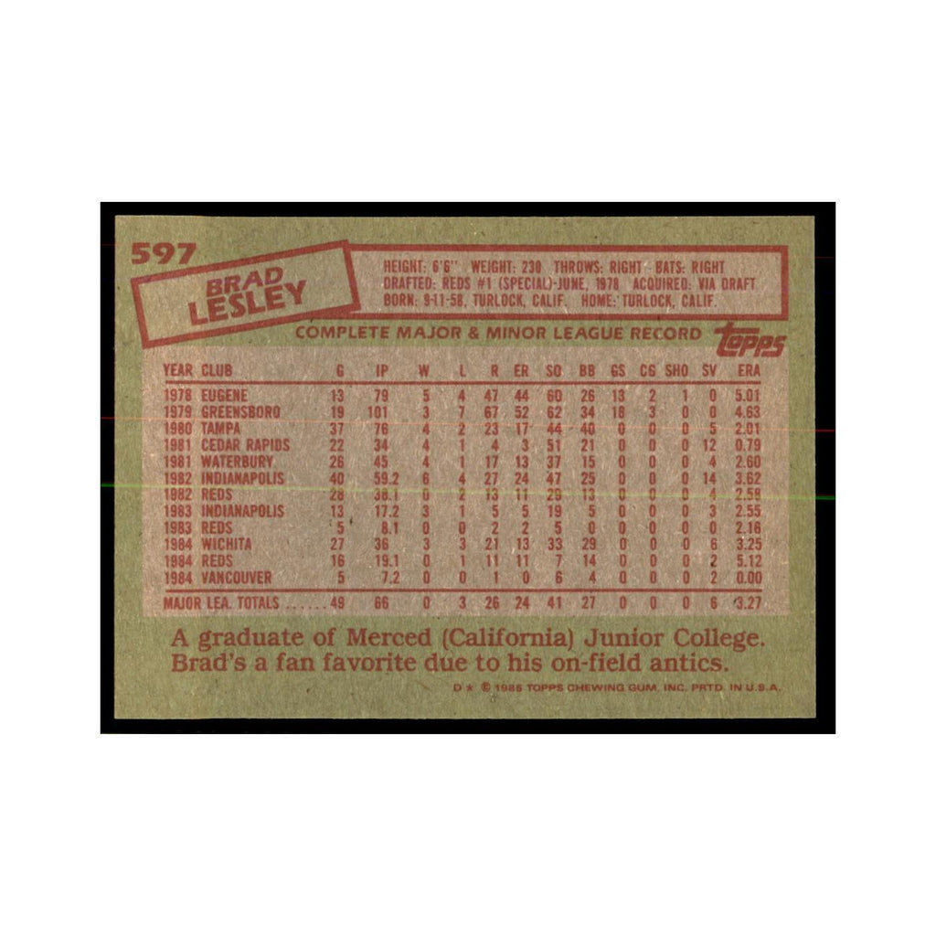 1985 Topps Brad Lesley Baseball Cards #597