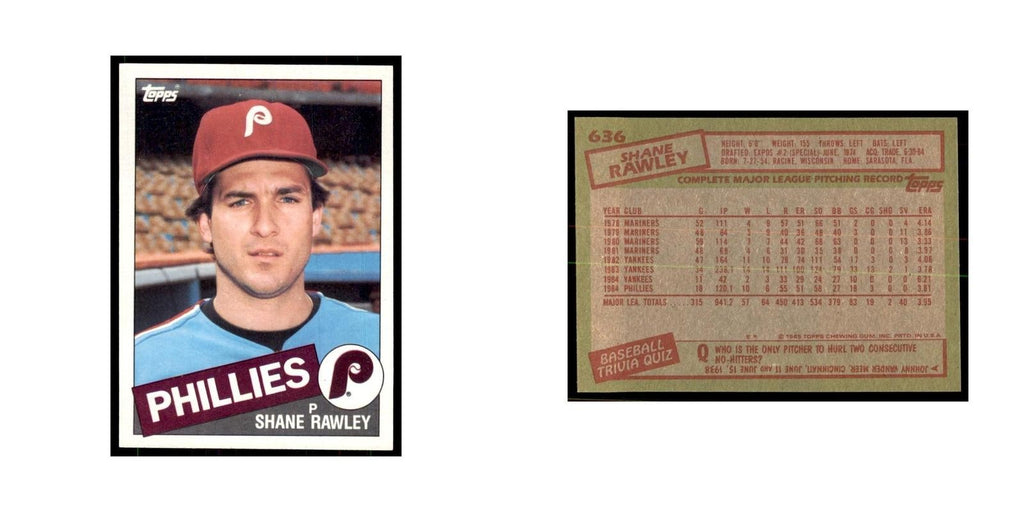 1985 Topps Shane Rawley Baseball Cards #636