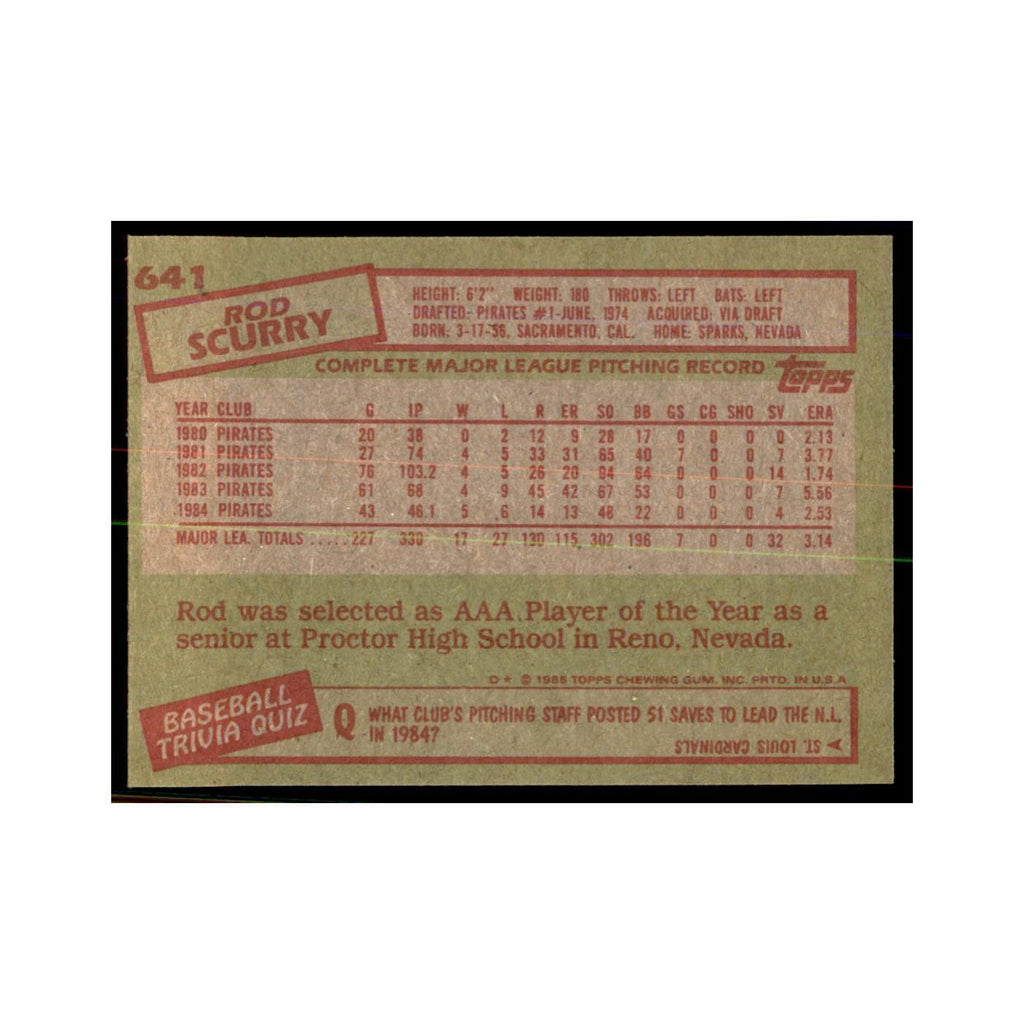 1985 Topps Rod Scurry Baseball Cards #641