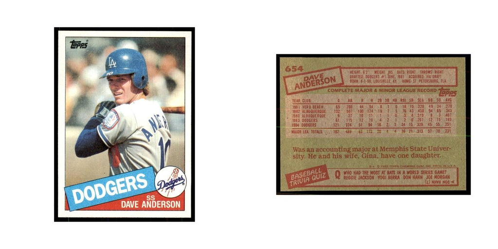 1985 Topps Dave Anderson Baseball Cards #654
