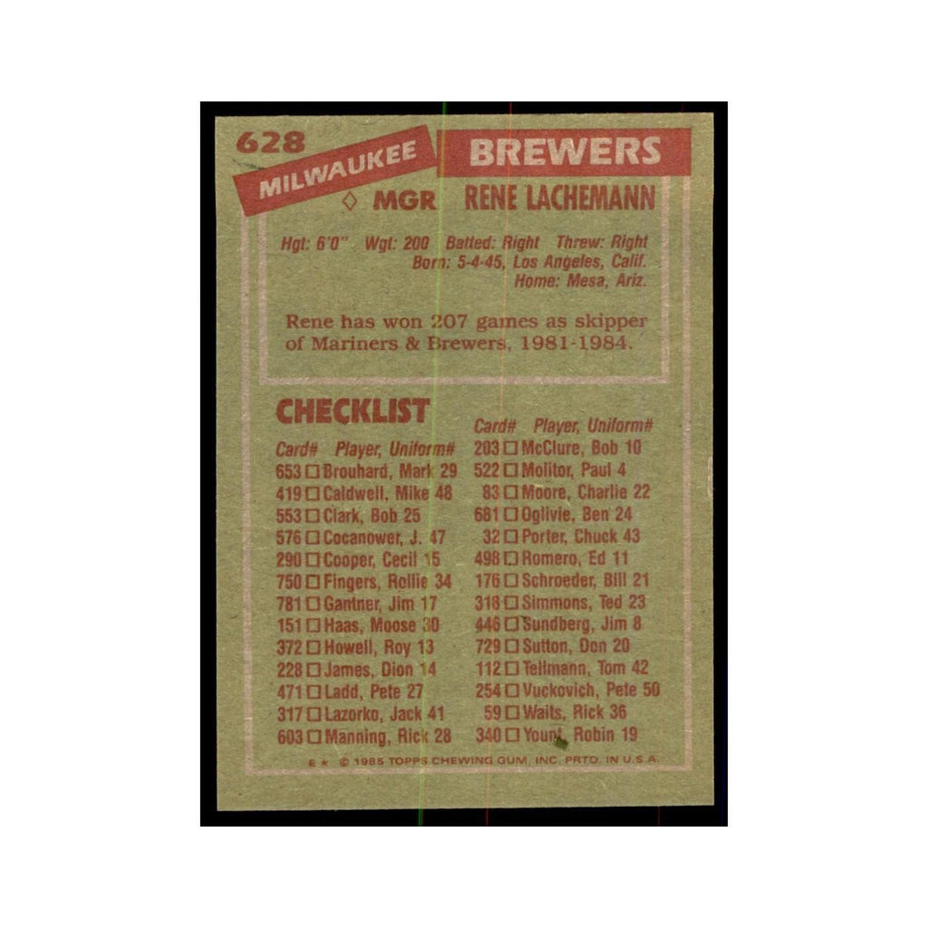 1985 Topps Rene Lachemann Baseball Cards #628