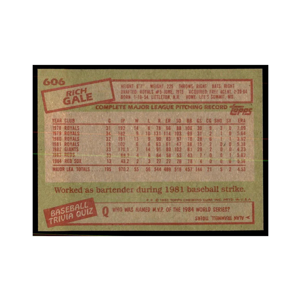 1985 Topps Rich Gale Baseball Cards #606