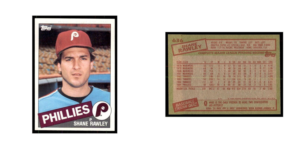 1985 Topps Shane Rawley Baseball Cards #636