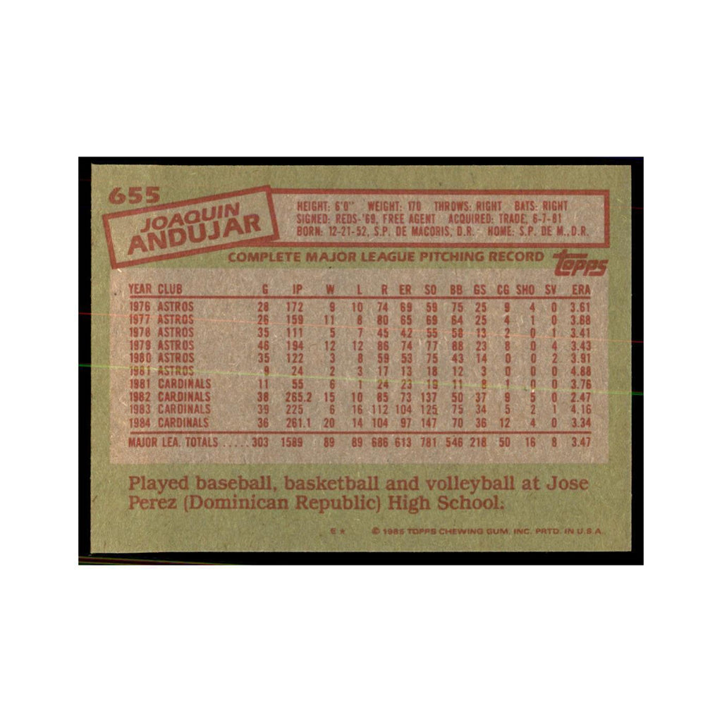 1985 Topps Joaquin Andujar Baseball Cards #655