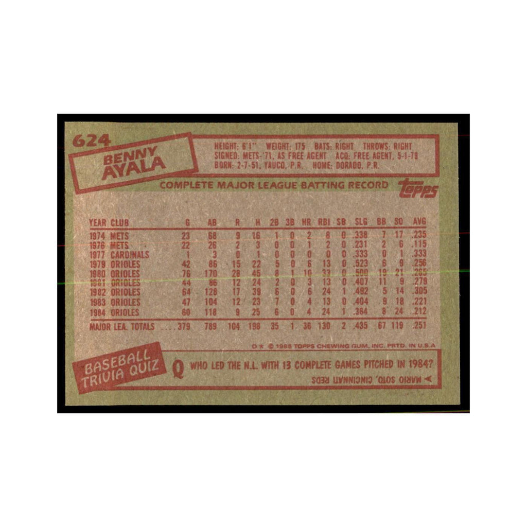 1985 Topps Benny Ayala Baseball Cards #624