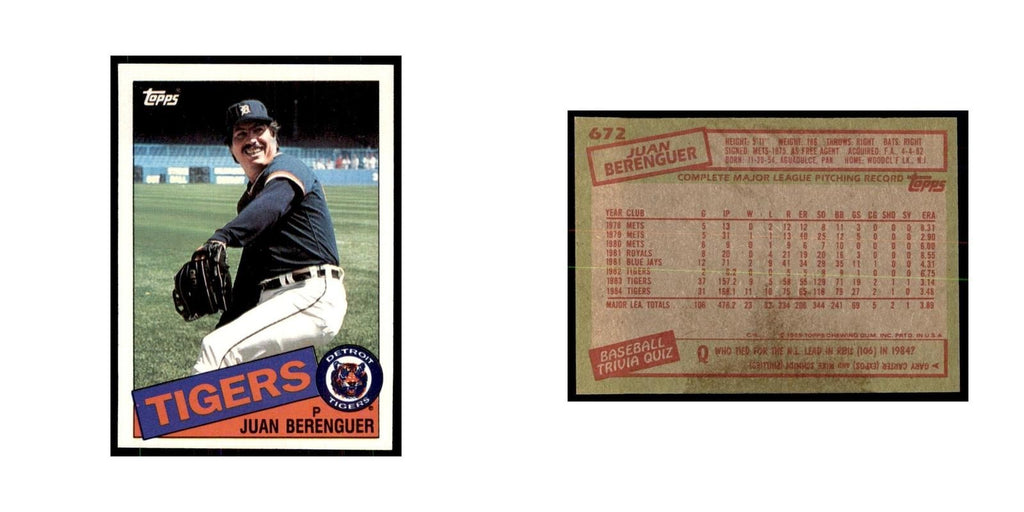 1985 Topps Juan Berenguer Baseball Cards #672