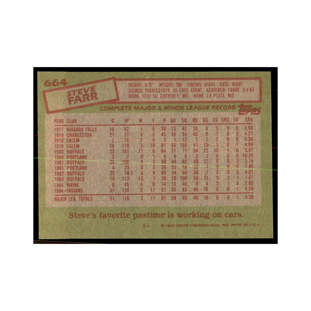1985 Topps Steve Farr Baseball Cards #664