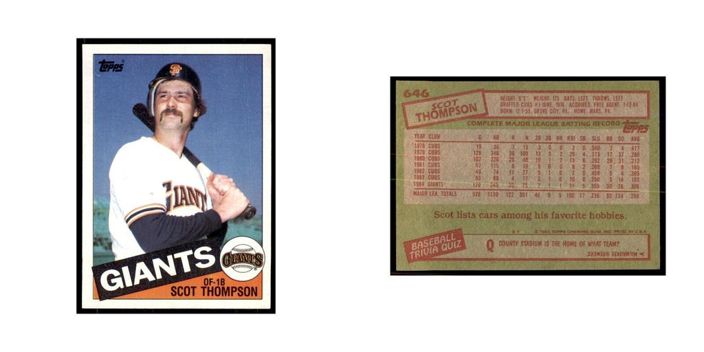 1985 Topps Scot Thompson Baseball Cards #646