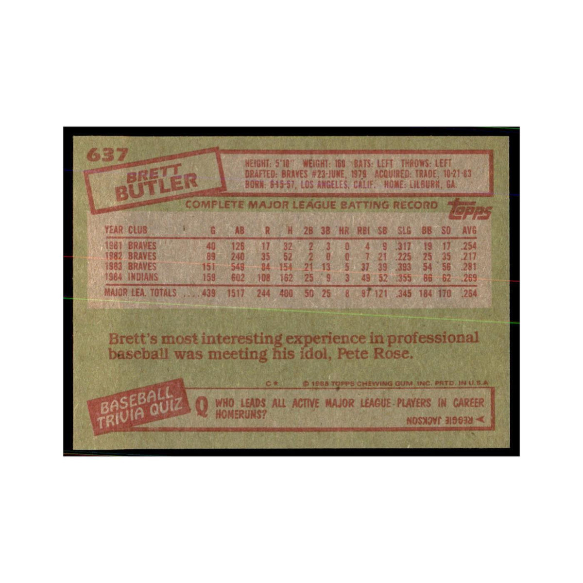 1985 Topps Brett Butler Baseball Cards #637