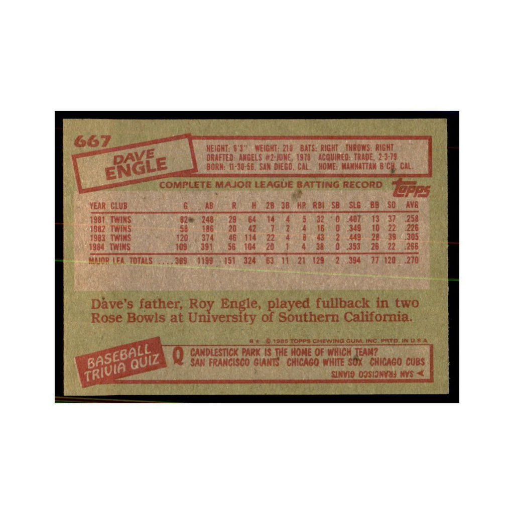 1985 Topps Dave Engle Baseball Cards #667