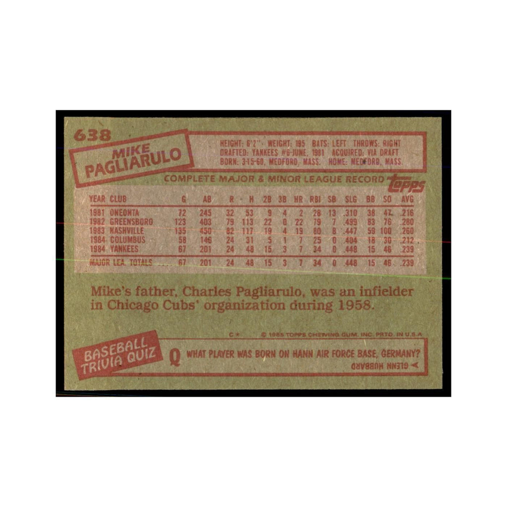 1985 Topps Mike Pagliarulo Baseball Cards #638