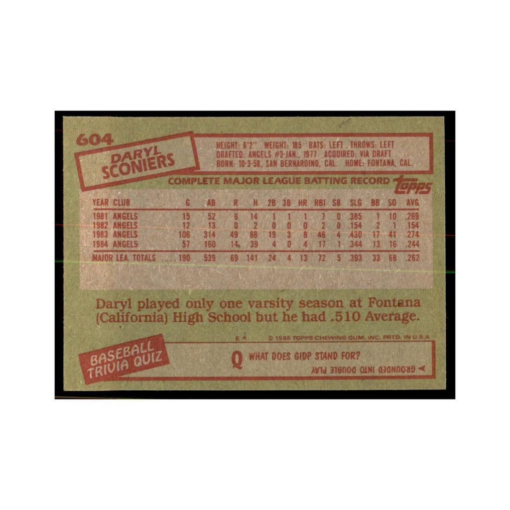 1985 Topps Daryl Sconiers Baseball Cards #604