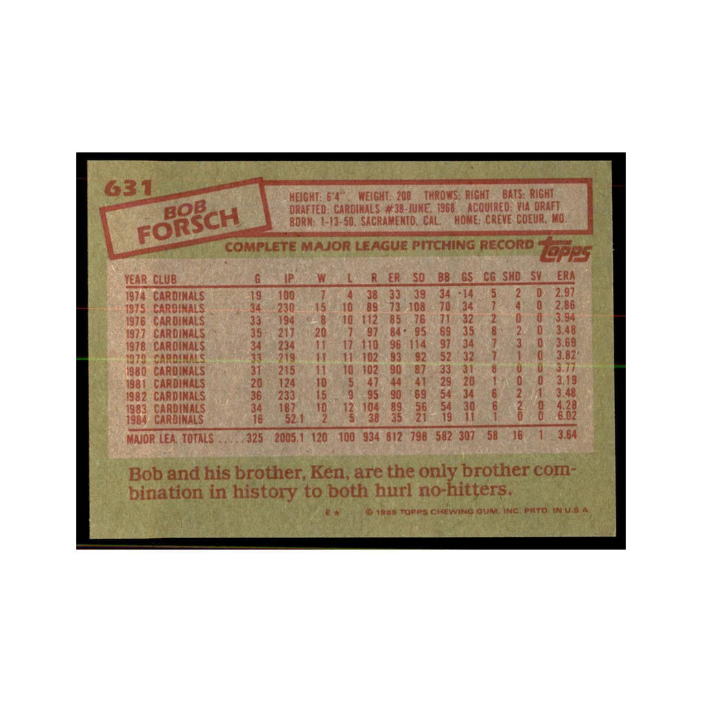 1985 Topps Bob Forsch Baseball Cards #631
