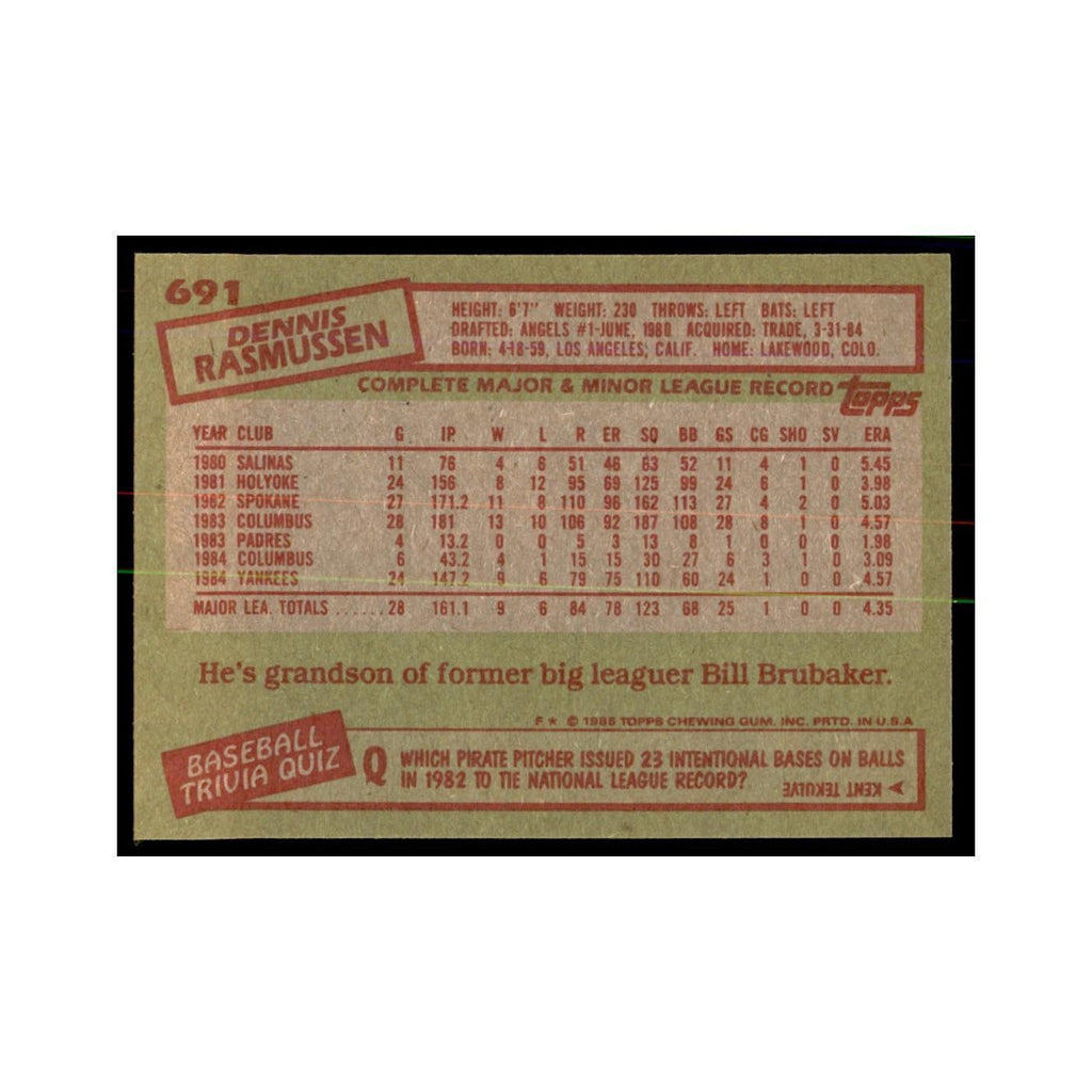 1985 Topps Dennis Rasmussen Baseball Cards #691
