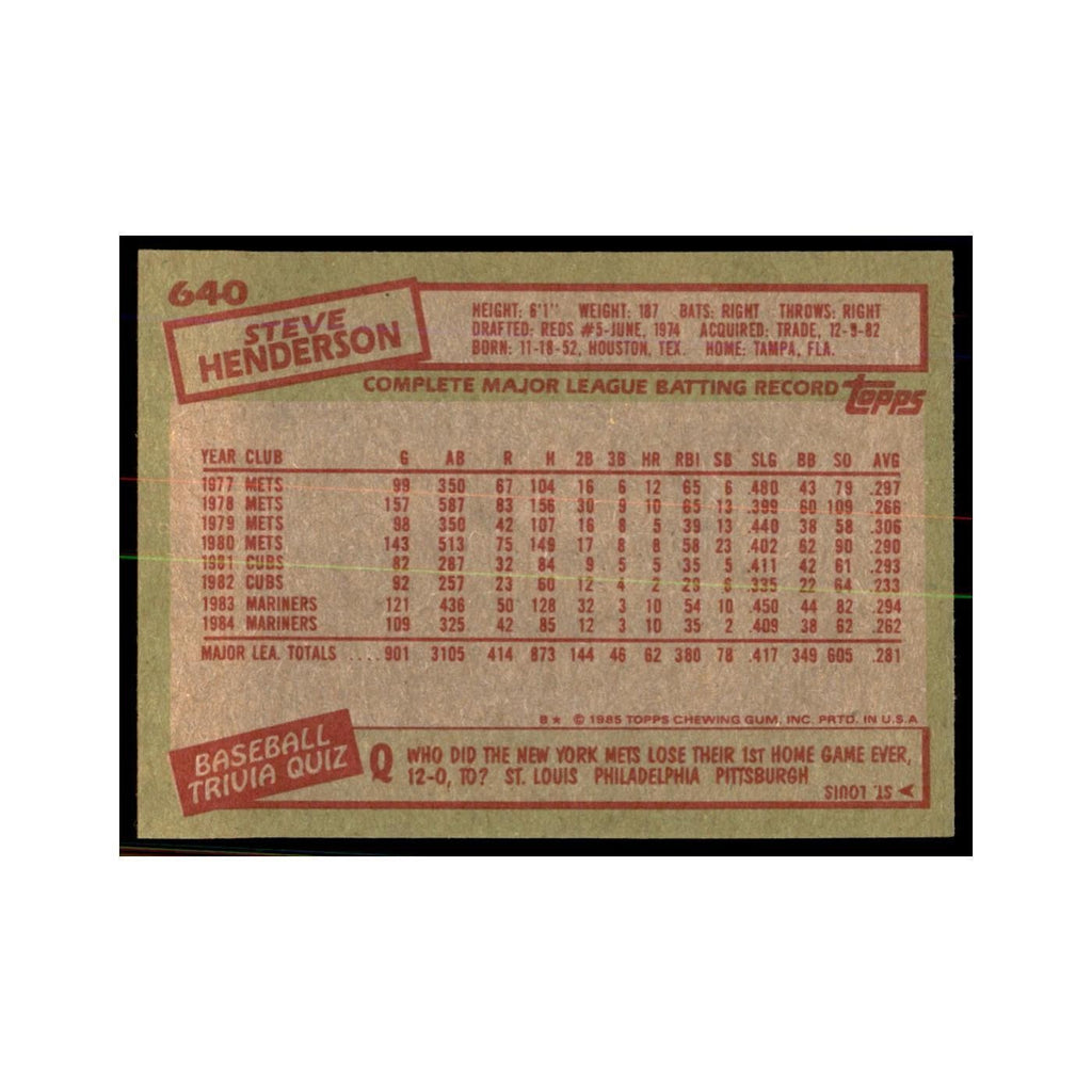1985 Topps Steve Henderson Baseball Cards #640