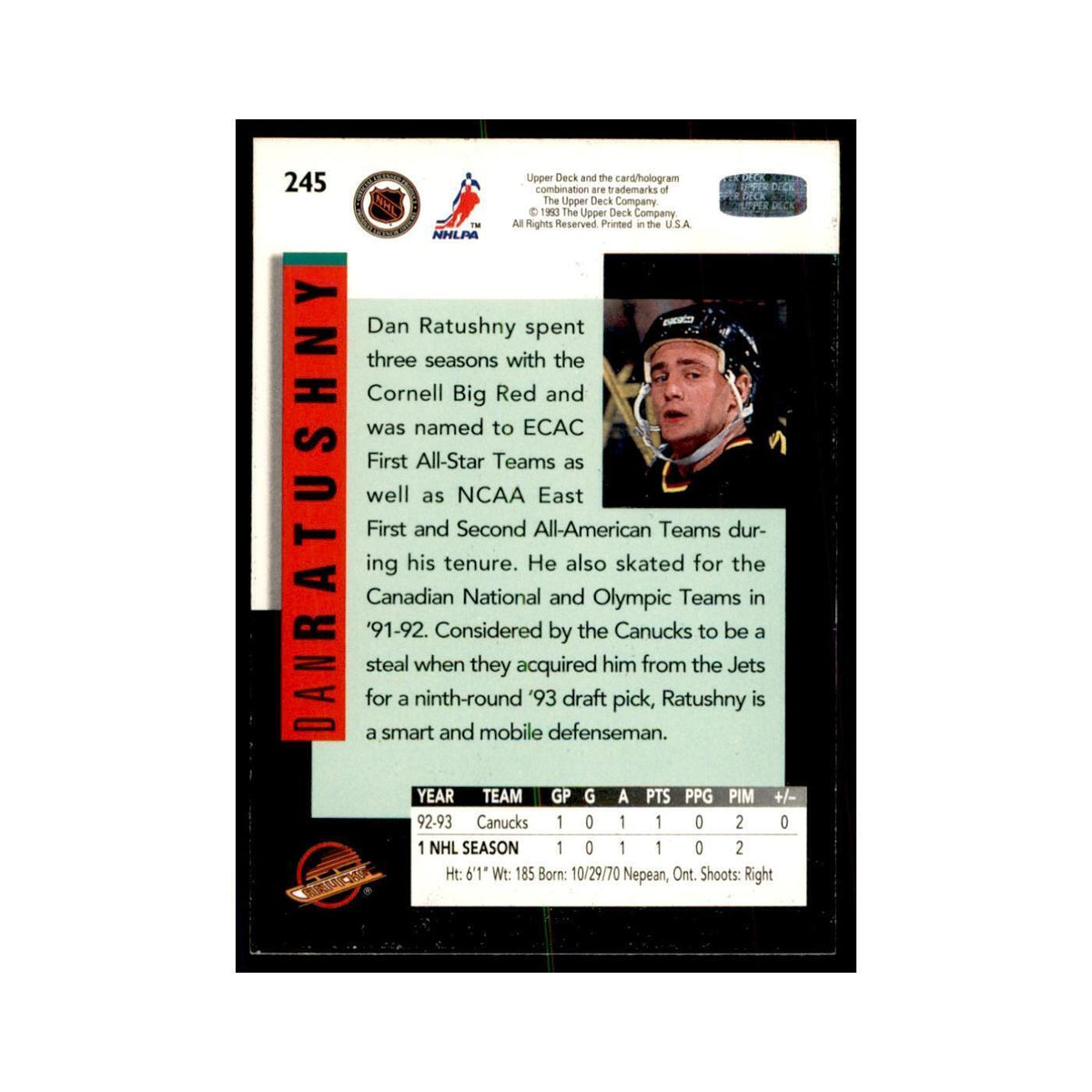 1993 Upper Deck Dan Ratushny Hockey Cards #245