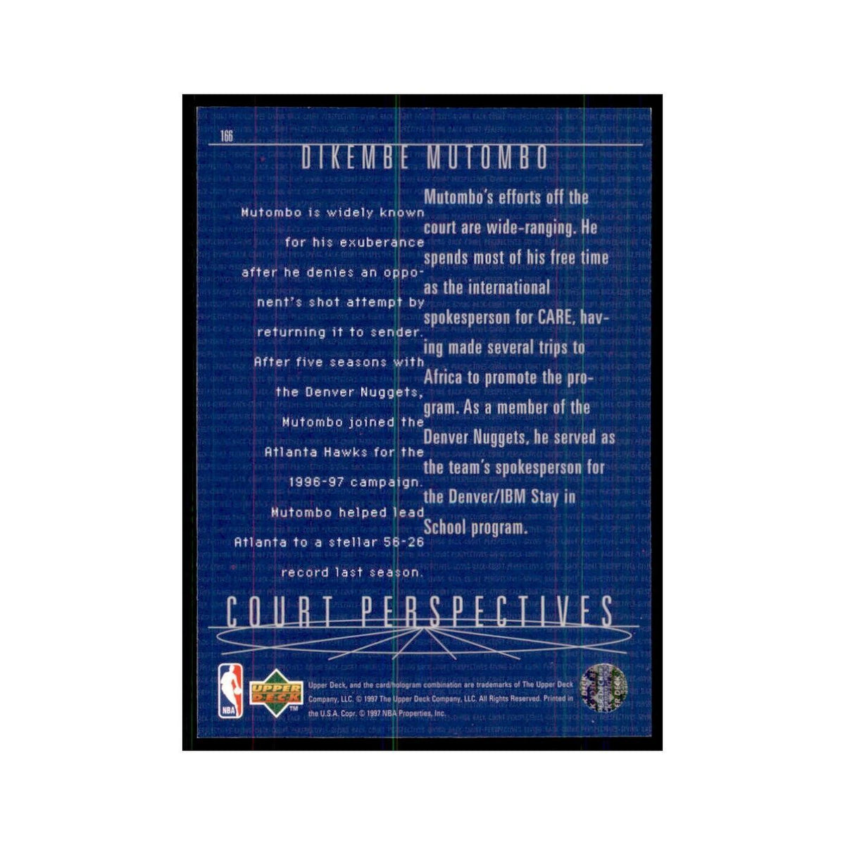 Dikembe Mutombo 1997 Upper Deck #166 Atlanta Hawks Basketball Card NM