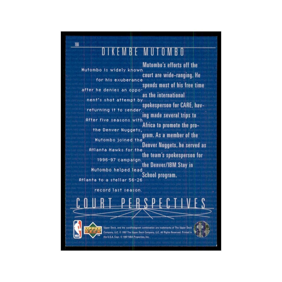 Dikembe Mutombo 1997 Upper Deck #166 Atlanta Hawks Basketball Card NM