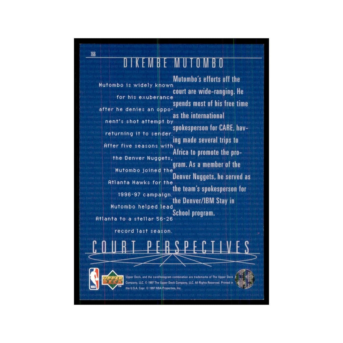 Dikembe Mutombo 1997 Upper Deck #166 Atlanta Hawks Basketball Card NM