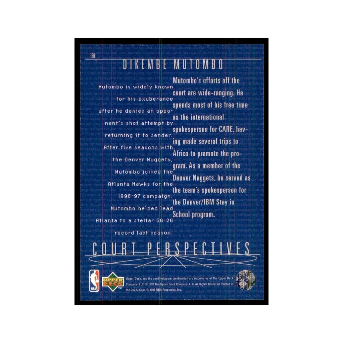 Dikembe Mutombo 1997 Upper Deck #166 Atlanta Hawks Basketball Card NM