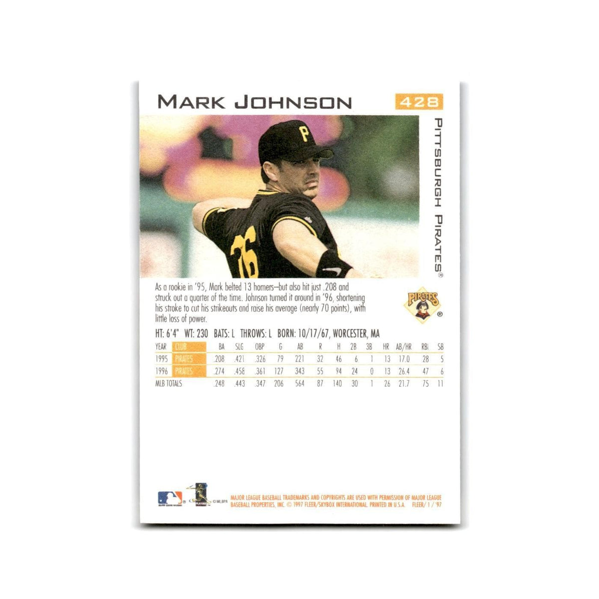Mark Johnson 1997 Fleer #428 Pittsburgh Pirates Baseball Card NM