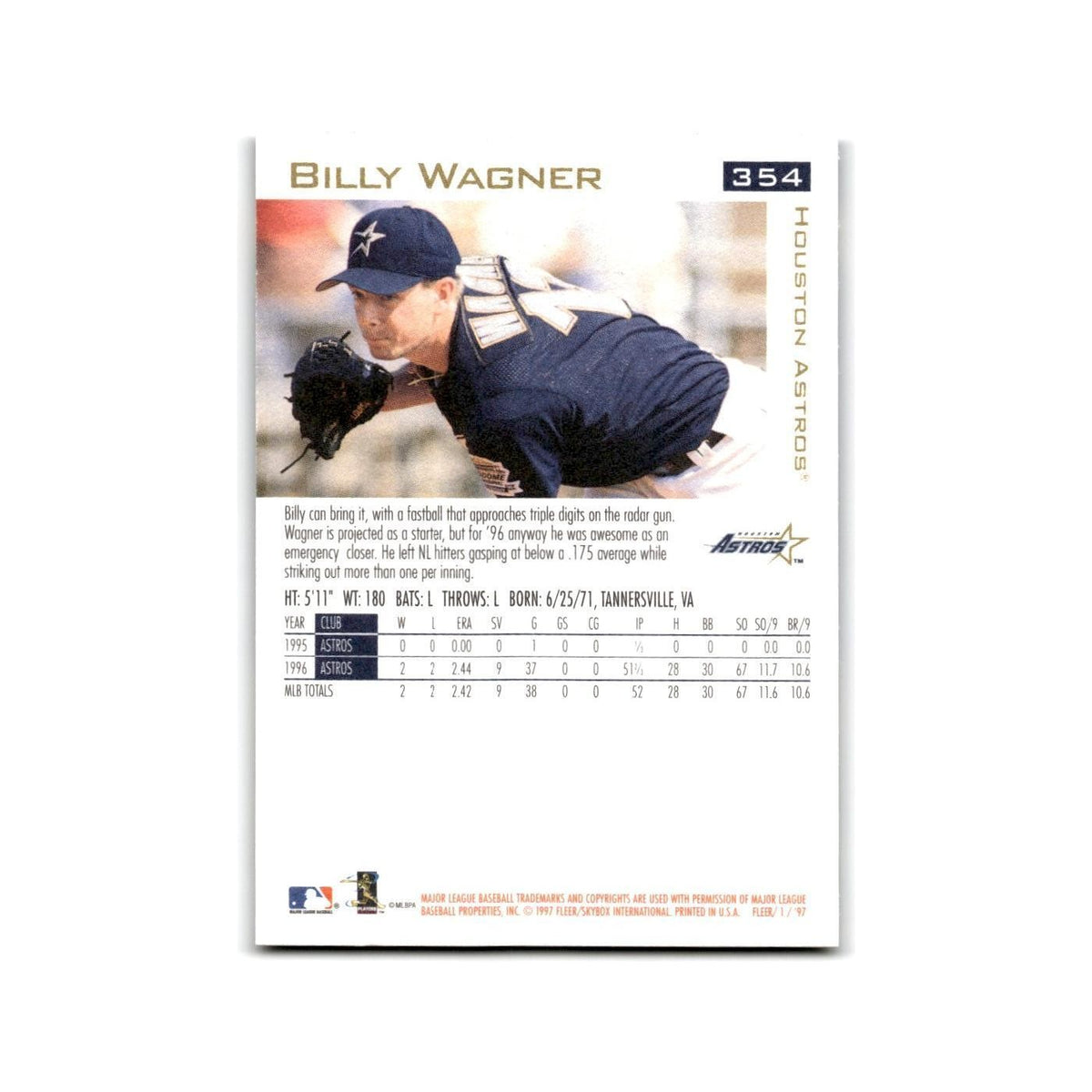 Billy Wagner 1997 Fleer #354 Houston Astros Baseball Card NM