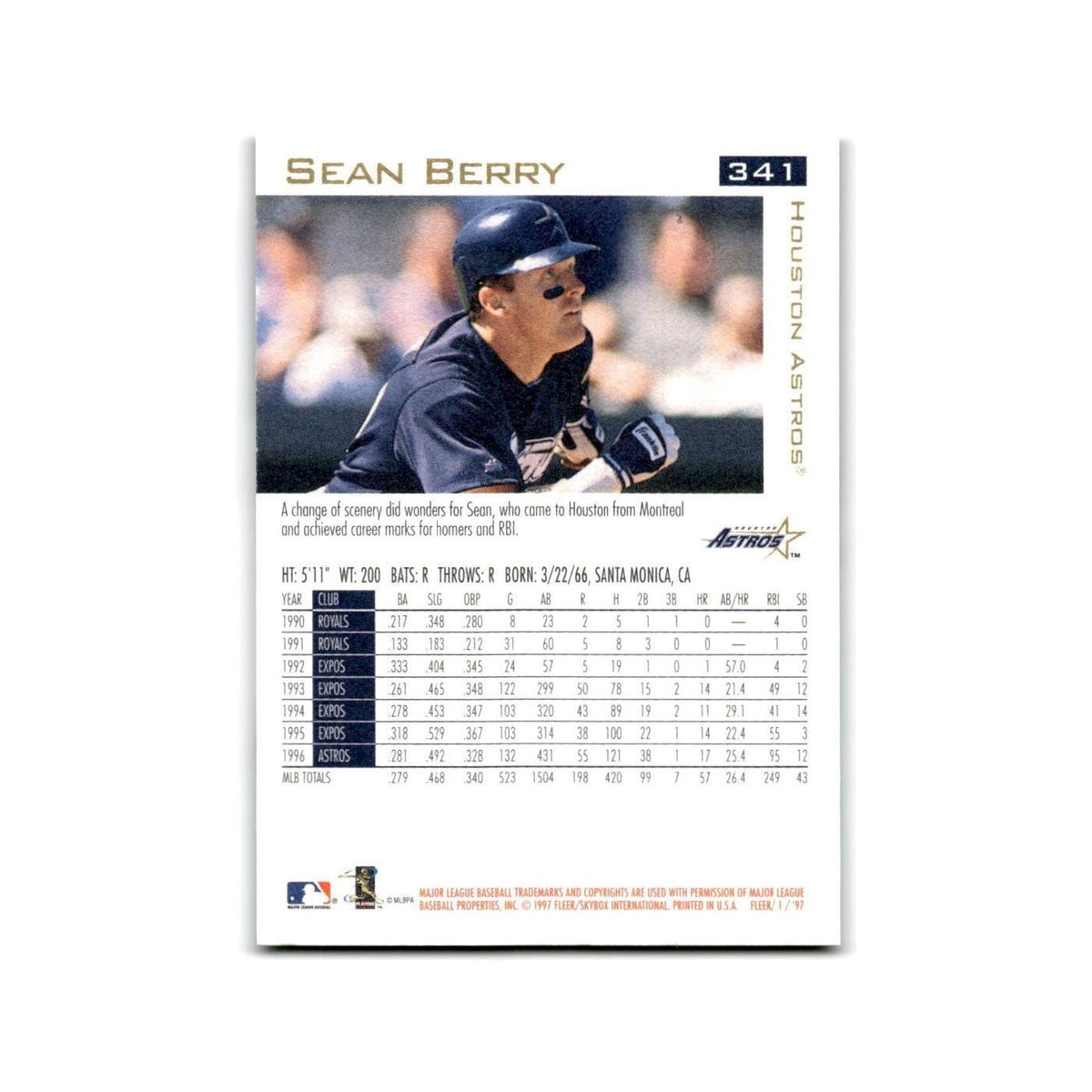 Sean Berry 1997 Fleer #341 Houston Astros Baseball Card NM