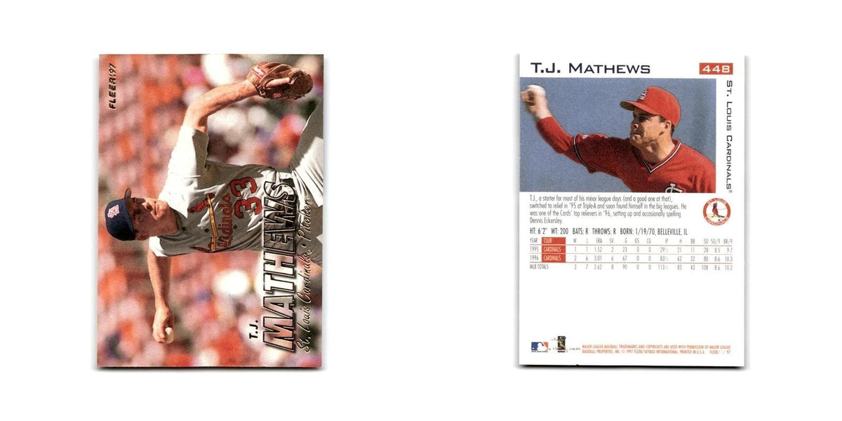 T.J. Mathews 1997 Fleer #448 St. Louis Cardinals Baseball Card NM