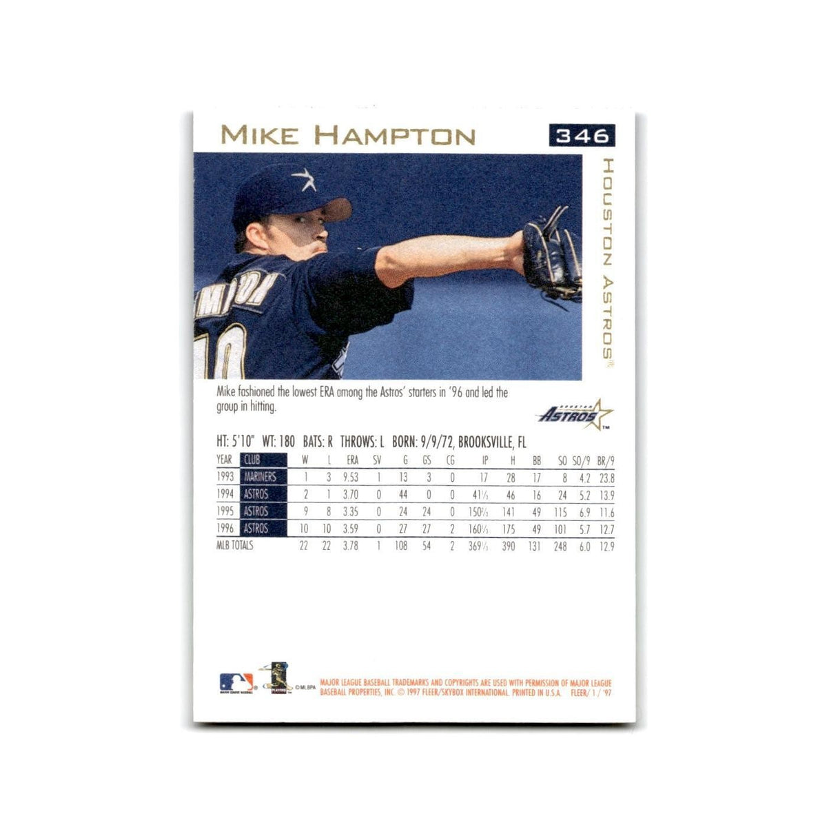 Mike Hampton 1997 Fleer #346 Houston Astros Baseball Card NM