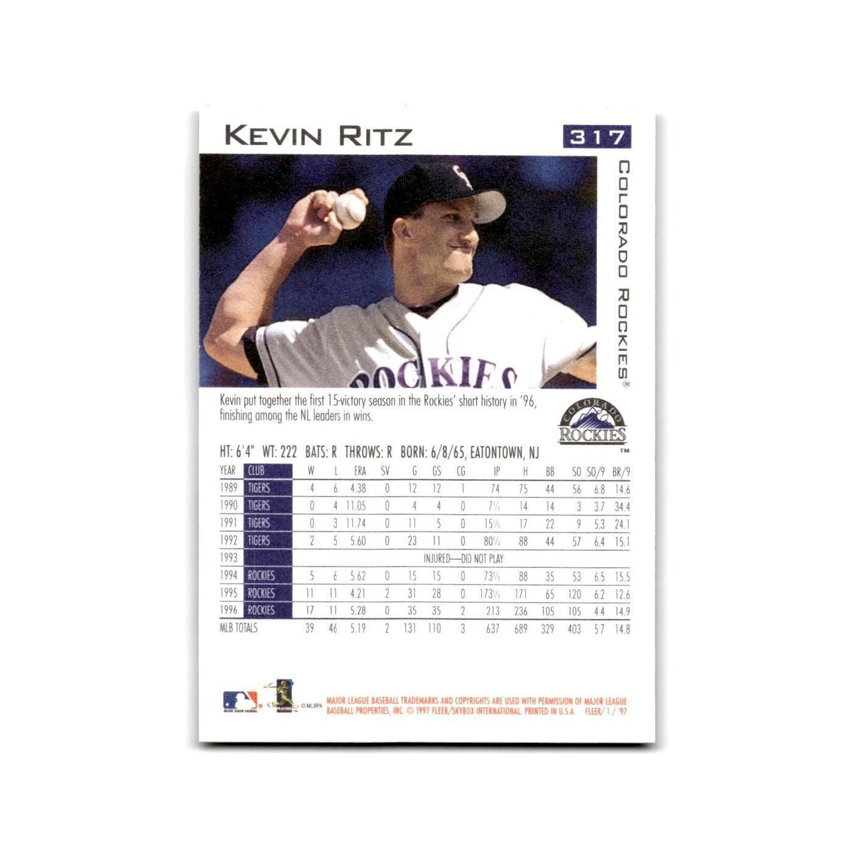 Kevin Ritz 1997 Fleer #317 Colorado Rockies Baseball Card NM