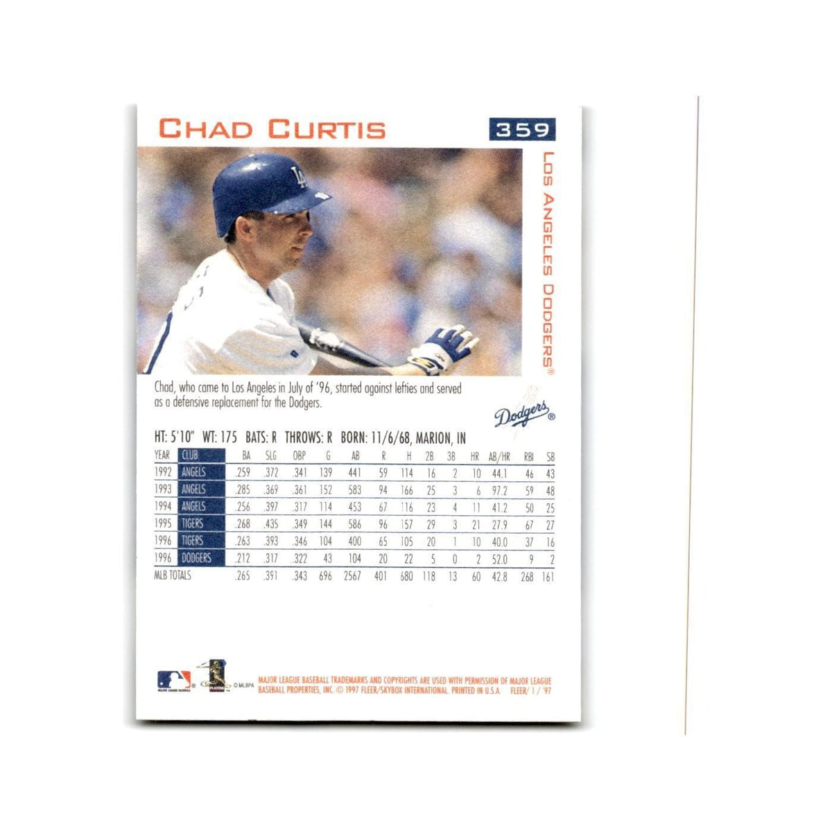 Chad Curtis 1997 Fleer #359 Los Angeles Dodgers Baseball Card NM