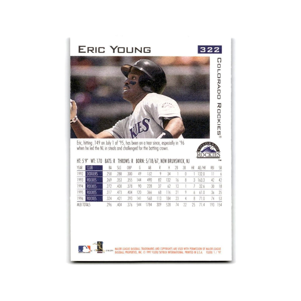 Eric Young 1997 Fleer #322 Colorado Rockies Baseball Card NM