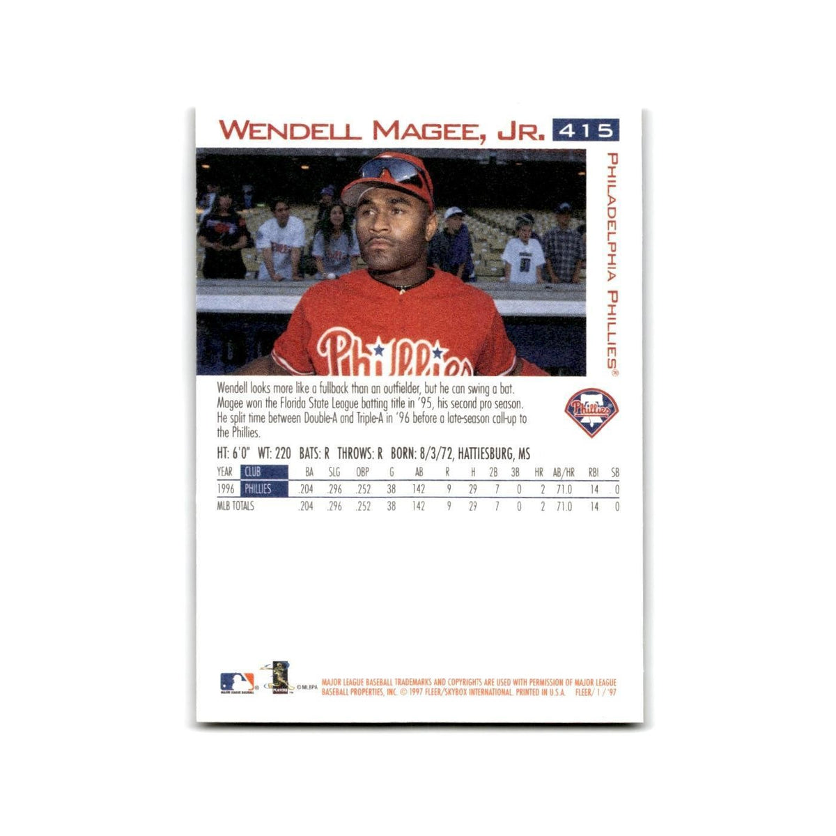 Wendell Magee Jr. 1997 Fleer #415 Philadelphia Phillies Baseball Card NM