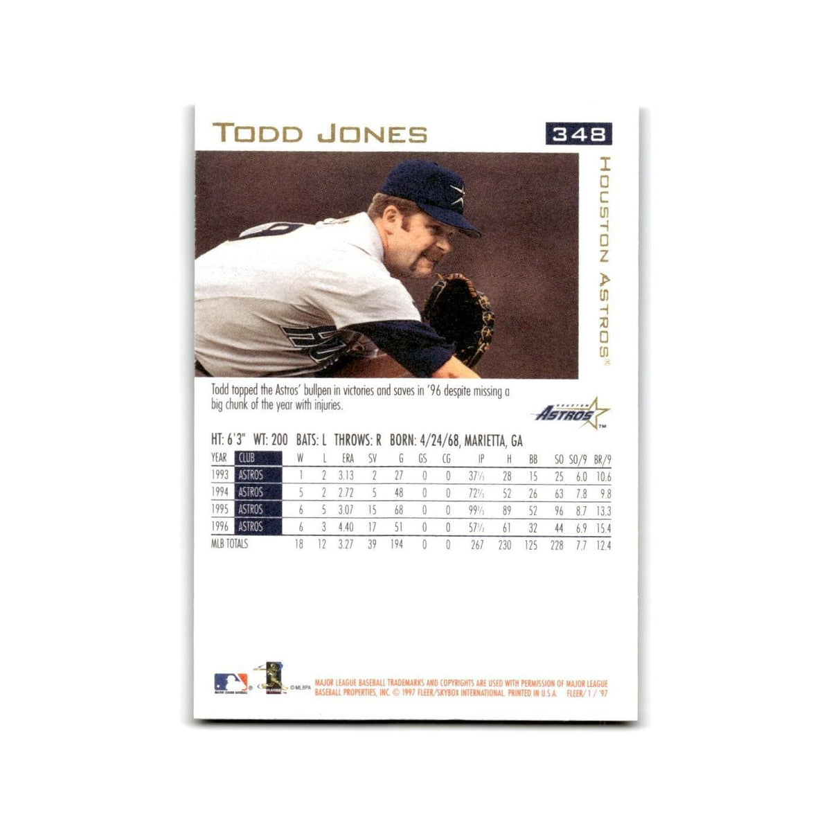 Todd Jones 1997 Fleer #348 Houston Astros Baseball Card NM