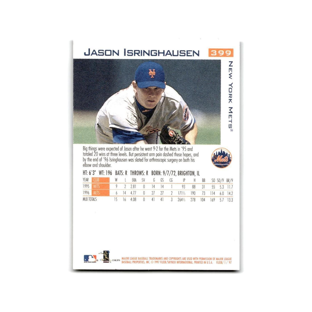 Jason Isringhausen 1997 Fleer #399 New York Mets Baseball Card NM