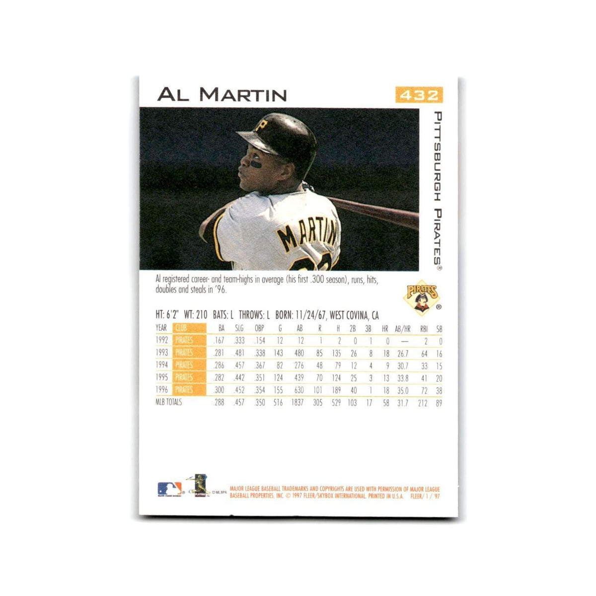 Al Martin 1997 Fleer #432 Pittsburgh Pirates Baseball Card NM