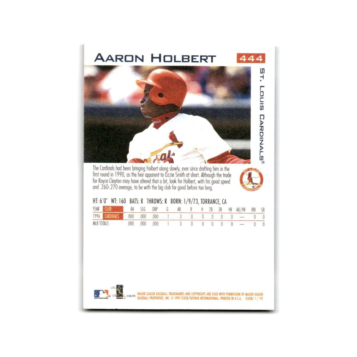 Aaron Holbert 1997 Fleer #444 St. Louis Cardinals Baseball Card NM