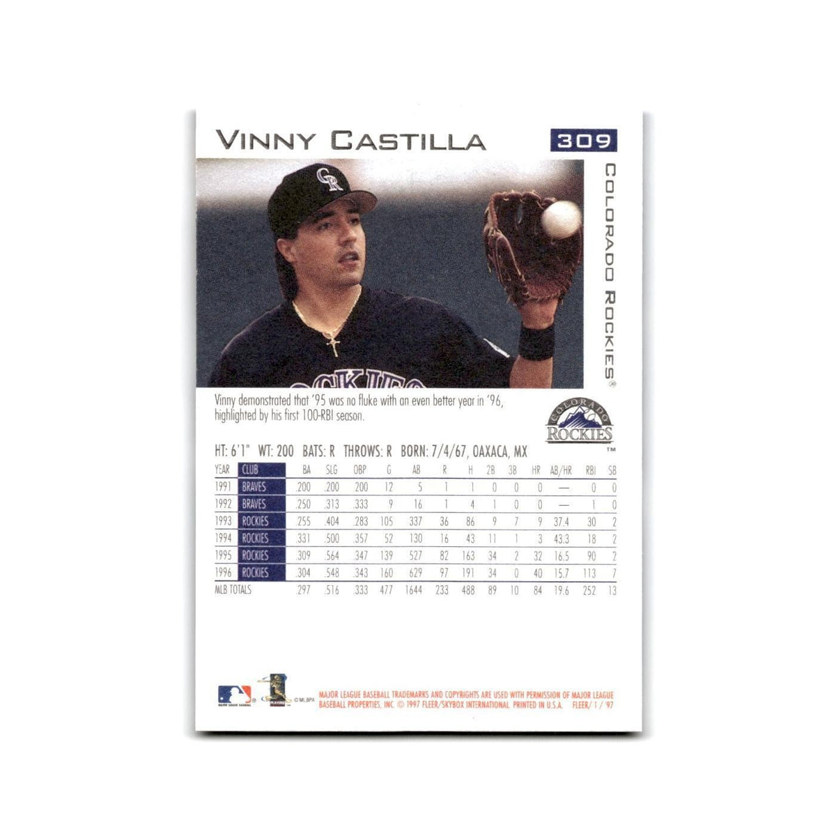 Vinny Castilla 1997 Fleer #309 Colorado Rockies Baseball Card NM