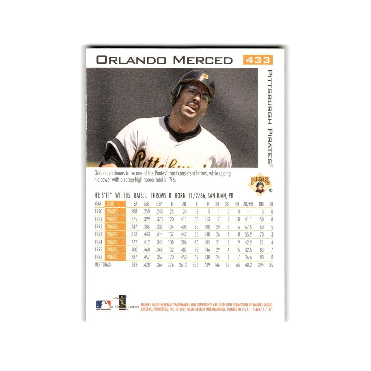 Orlando Merced 1997 Fleer #433 Toronto Blue Jays Baseball Card NM