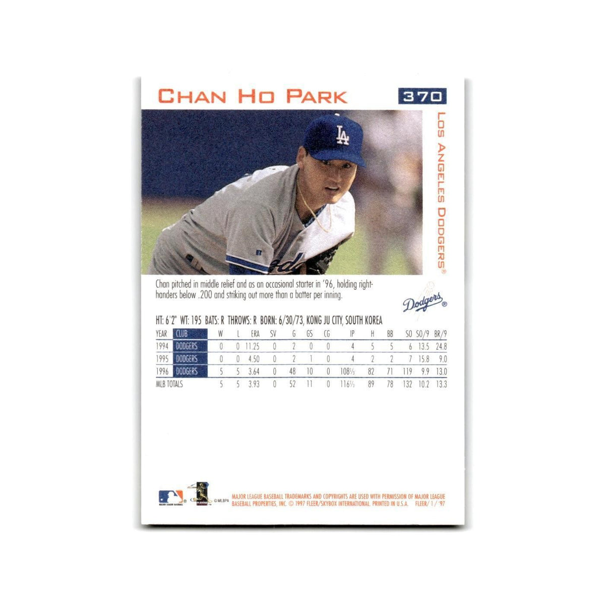 Chan Ho Park 1997 Fleer #370 Los Angeles Dodgers Baseball Card NM