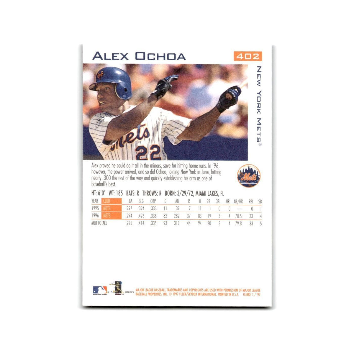 Alex Ochoa 1997 Fleer #402 New York Mets Baseball Card NM