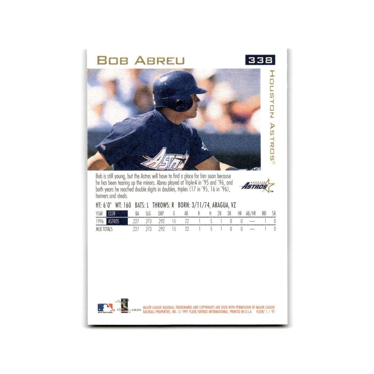 Bob Abreu 1997 Fleer #338 Houston Astros Baseball Card NM
