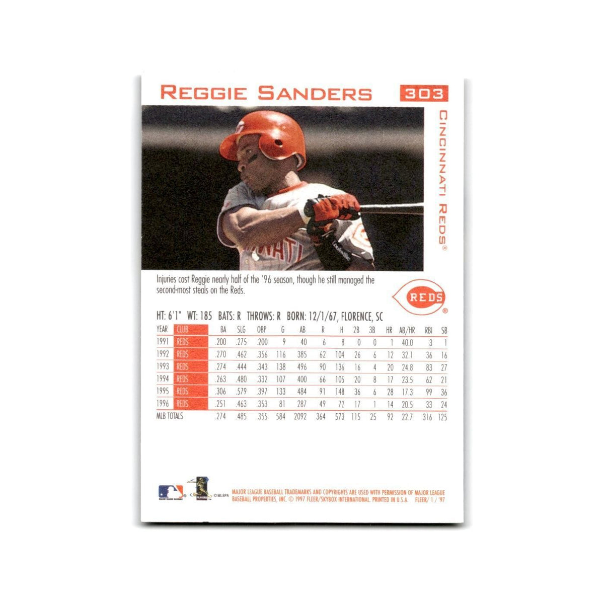 Reggie Sanders 1997 Fleer #303 Cincinnati Reds Baseball Card NM