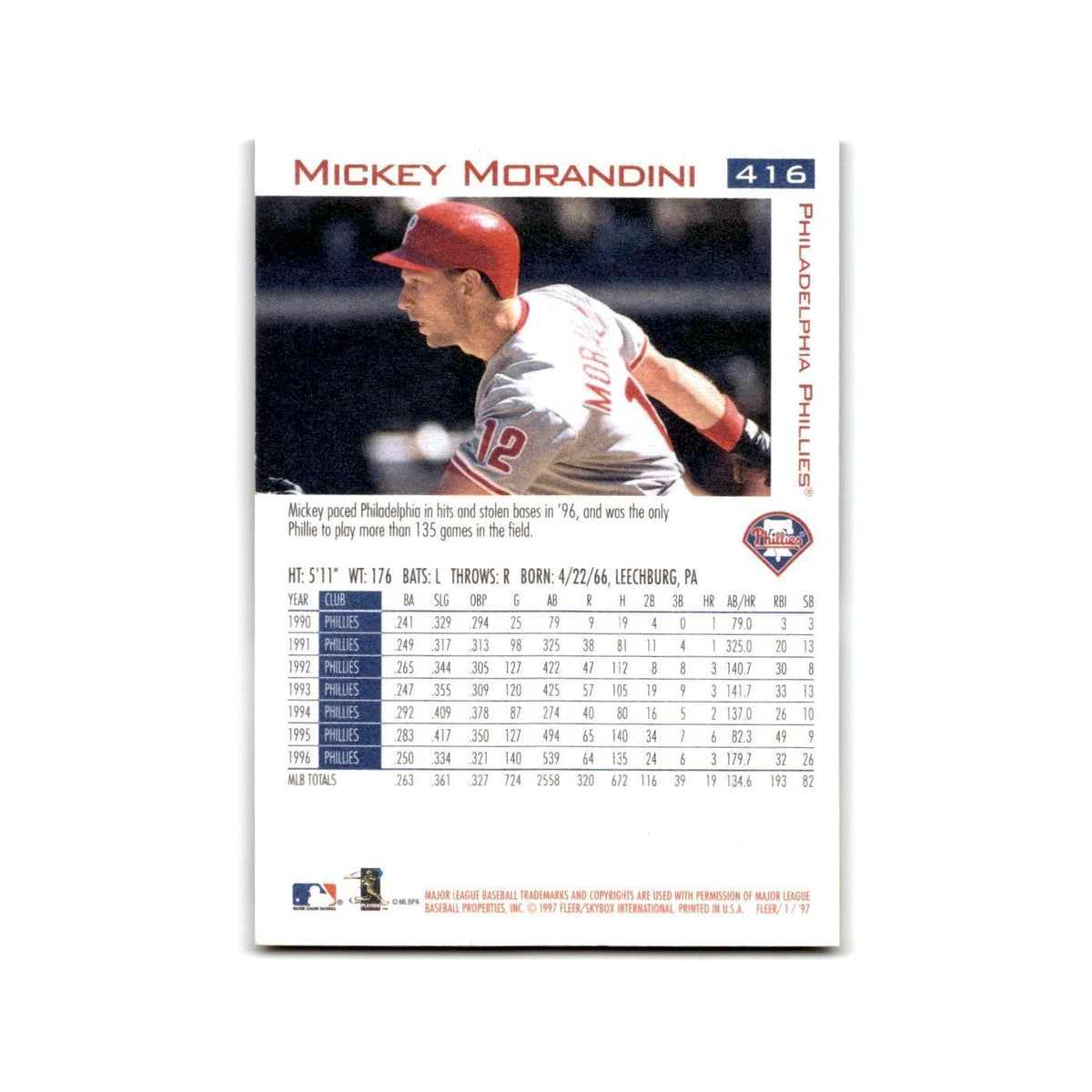 Mickey Morandini 1997 Fleer #416 Philadelphia Phillies Baseball Card NM