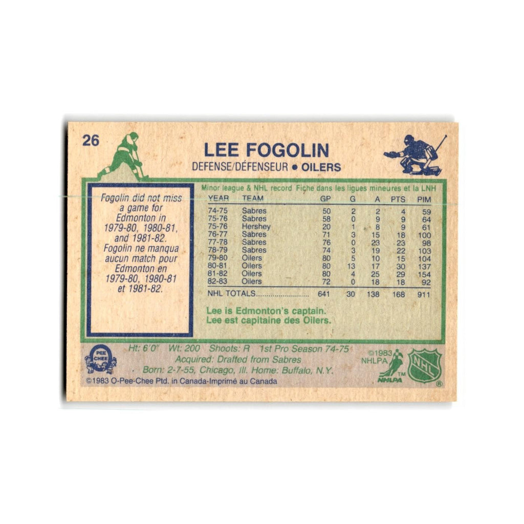 1983 O-Pee-Chee Lee Fogolin Edmonton Oilers #26