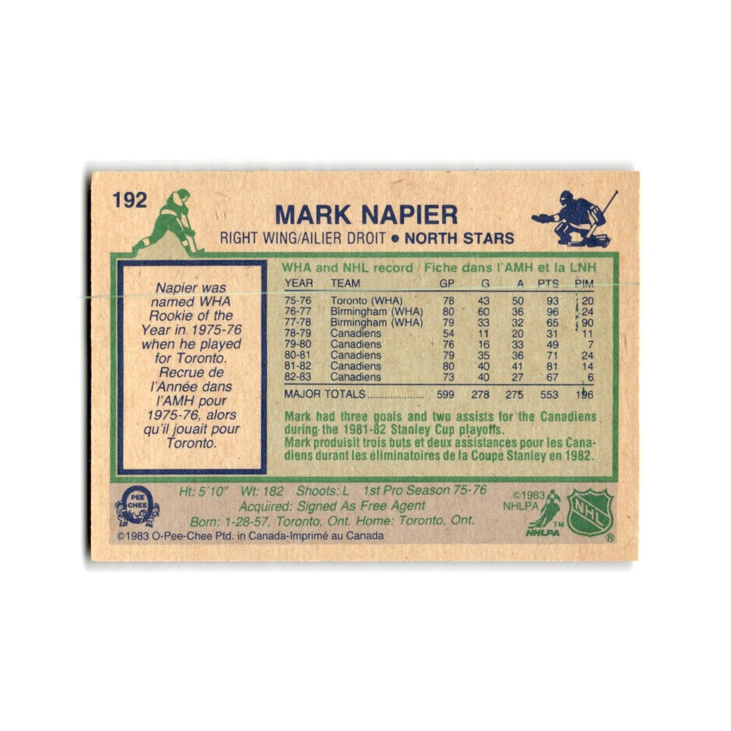 1983 O-Pee-Chee Mark Napier Minnesota North Stars #192